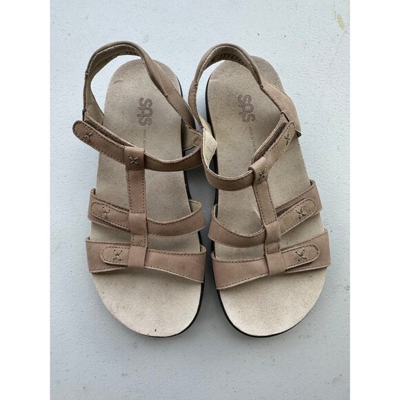 SAS Leather Sorrento Praline Adjustable Hook Loop T-Straps Suede Sandals 7.5 W - Picture 1 of 6